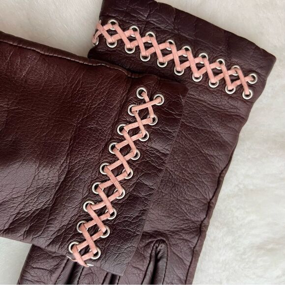 Antonio Murolo Women's Leather Driving Gloves Brown w/Pink Stitching
Size 7 1/2 - Picture 5 of 14